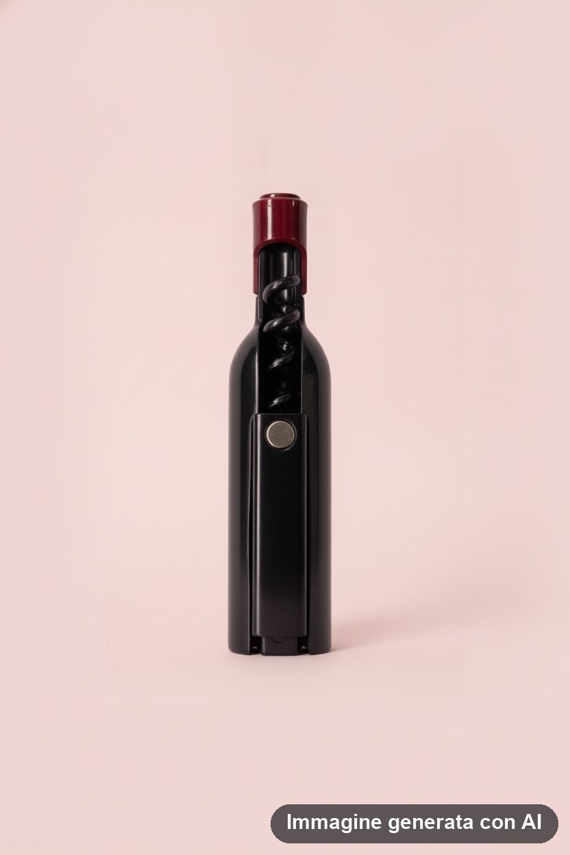 Apribottiglie cavatappi nero con tappo rosso e manico ergonomico per bottiglie di vino