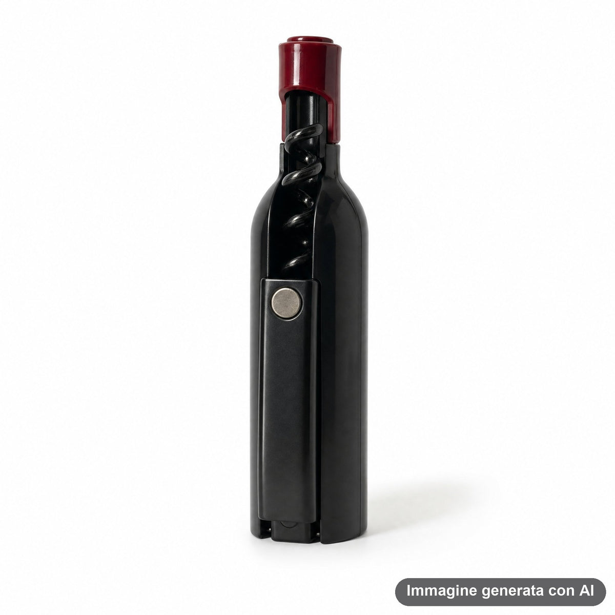 Apribottiglie cavatappi nero con tappo rosso e manico ergonomico per bottiglie di vino