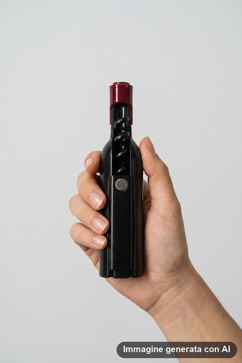 Apribottiglie cavatappi nero con tappo rosso e manico ergonomico per bottiglie di vino