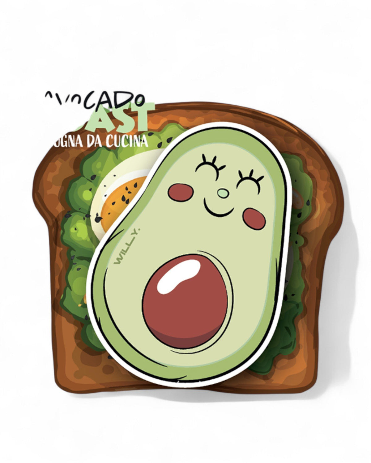 Spugna da cucina sagomata a forma di avocado con faccina sorridente e nocciolo rosso