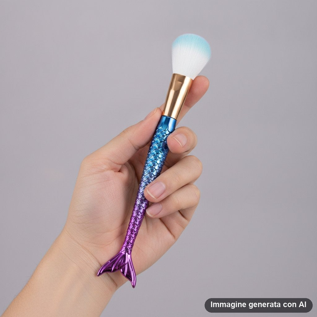 Dodici pennelli da trucco con manico a coda di sirena nei colori fucsia, blu e giallo sfumato