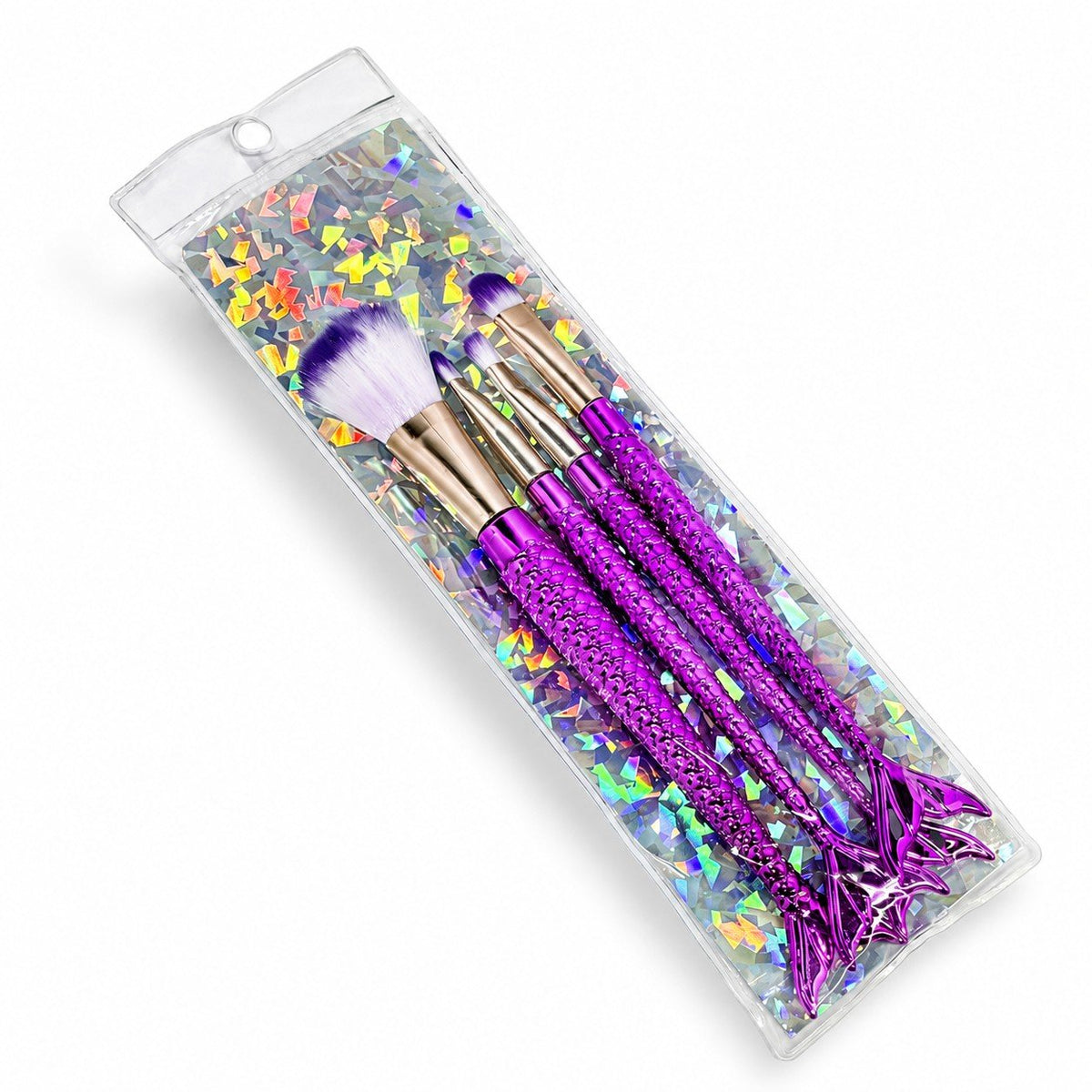 Set di pennelli da trucco con manico a coda di sirena nei colori fucsia, blu e giallo