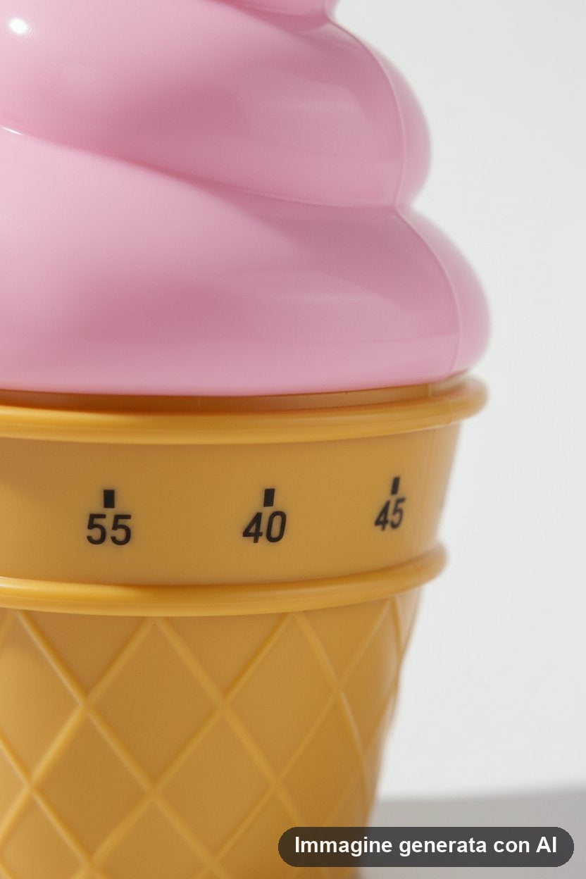 Timer da cucina a forma di gelato con crema rosa e cono giallo