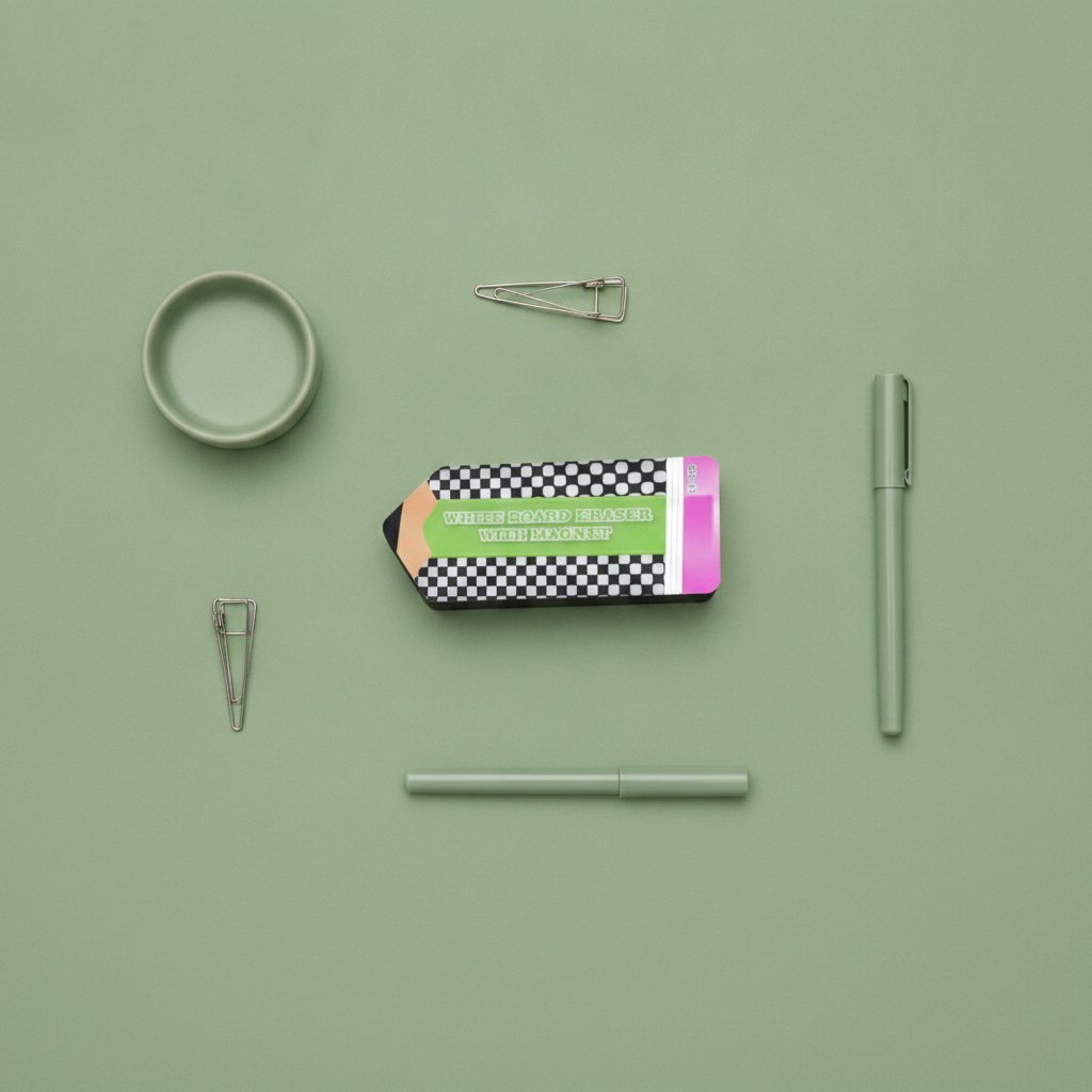 Otto gomme matita colorate con fantasie a righe, pois e arcobaleno in stile retro-pop con dettagli fluo