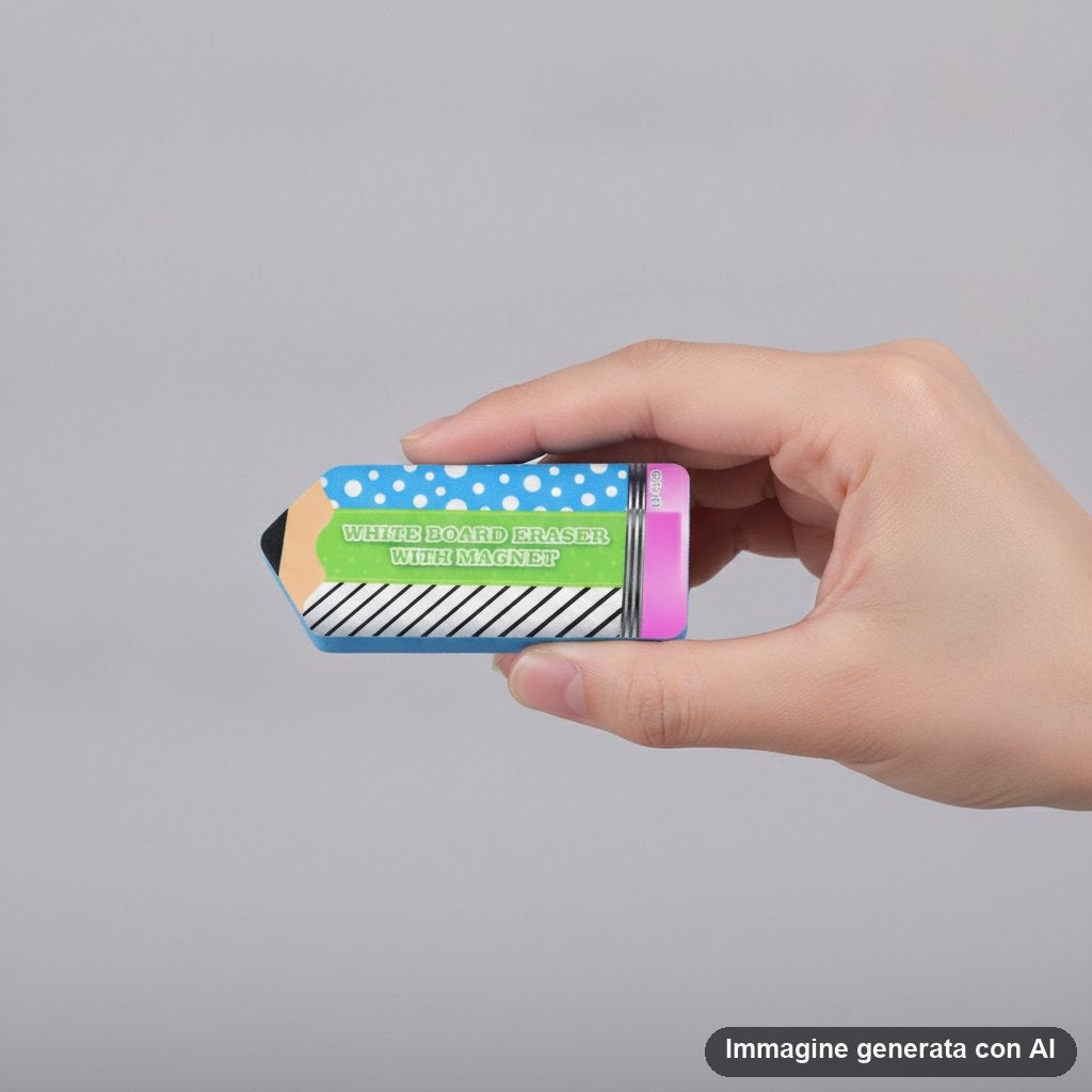 Cancellini magnetici per lavagna a forma di matita, con fantasie a righe e a pois in colori vivaci