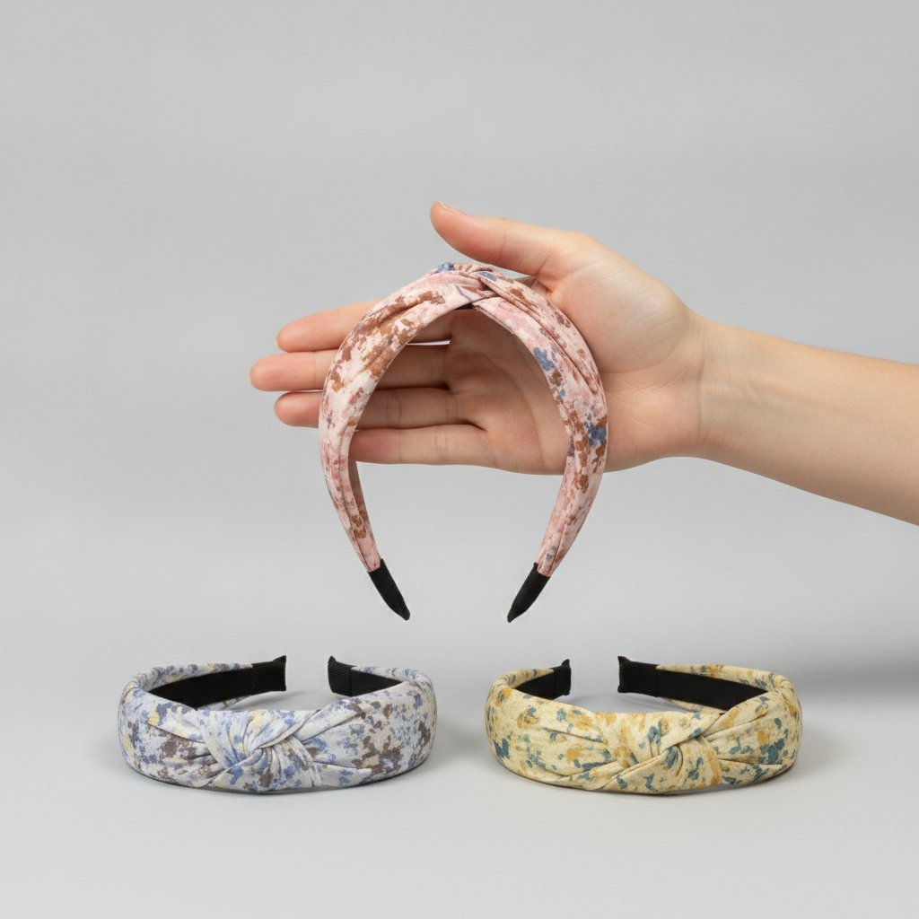 Tre fasce per capelli con stampa floreale vintage in blu, rosa e verde con finiture nere