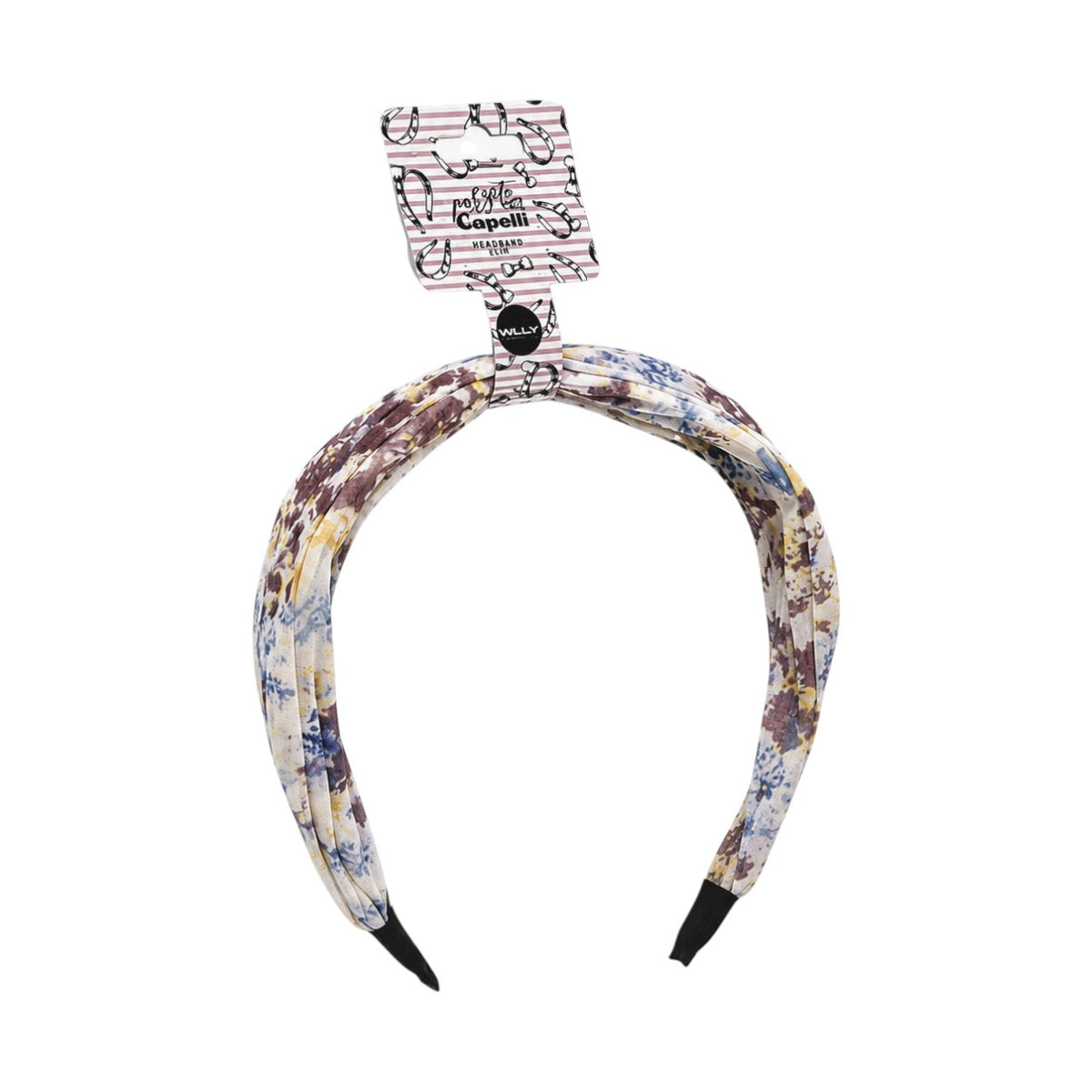 Tre fasce per capelli con stampa floreale vintage in blu, rosa e verde con finiture nere
