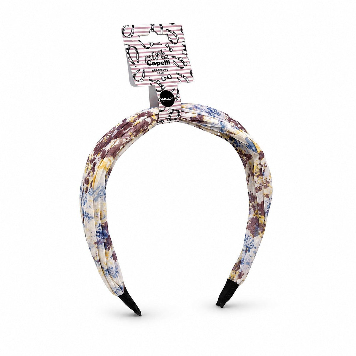 Tre fasce per capelli con stampa floreale vintage in blu, rosa e verde con finiture nere