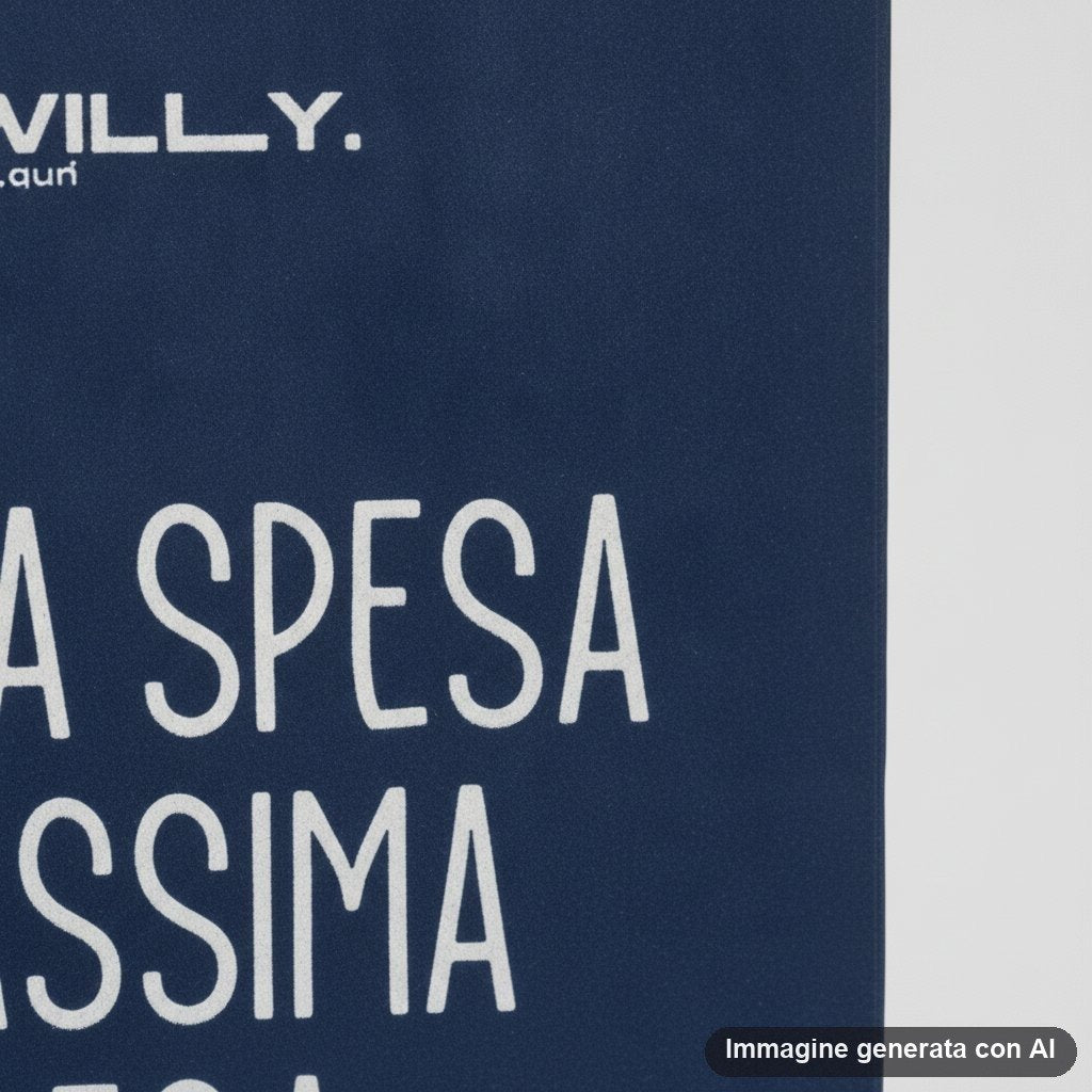 Set di quattro buste regalo shopper in colori scuri con frasi ironiche italiane e manici bianchi