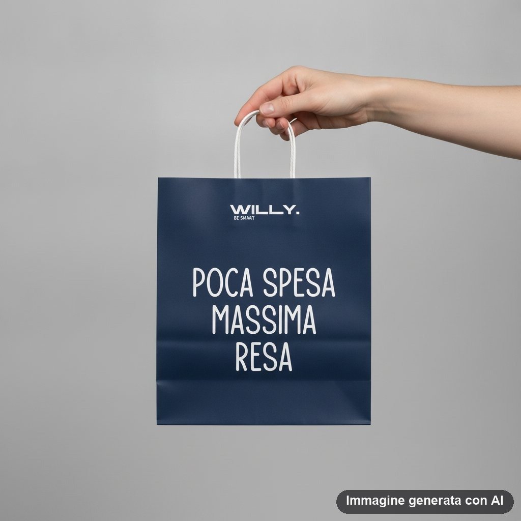 Quattro shopper medie in colori scuri con frasi ironiche scritte in bianco e manici in corda