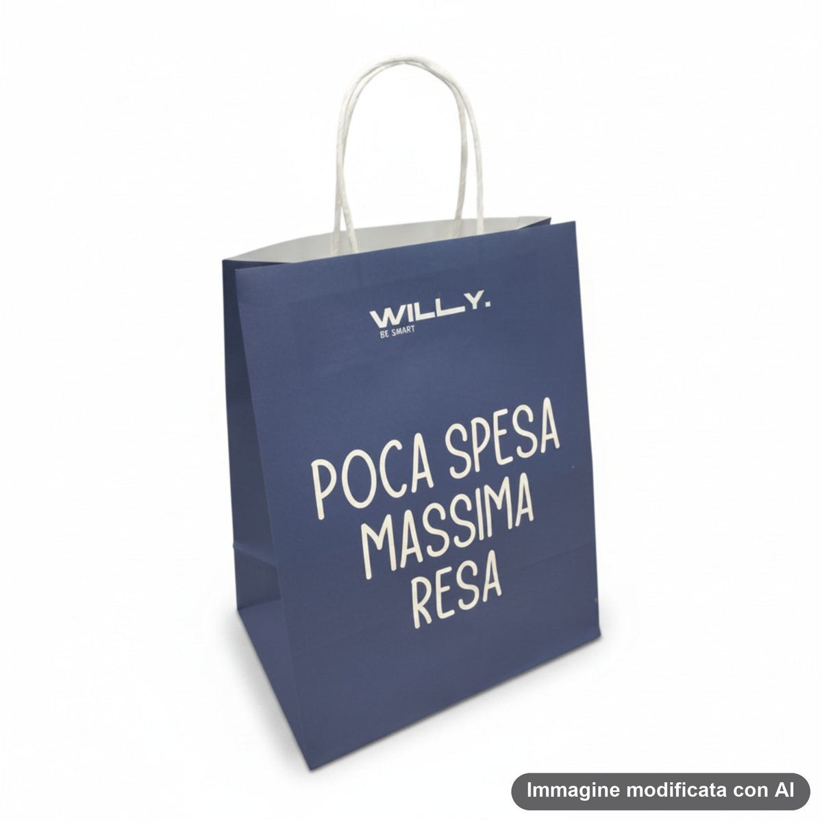 Quattro shopper medie in colori scuri con frasi ironiche scritte in bianco e manici in corda