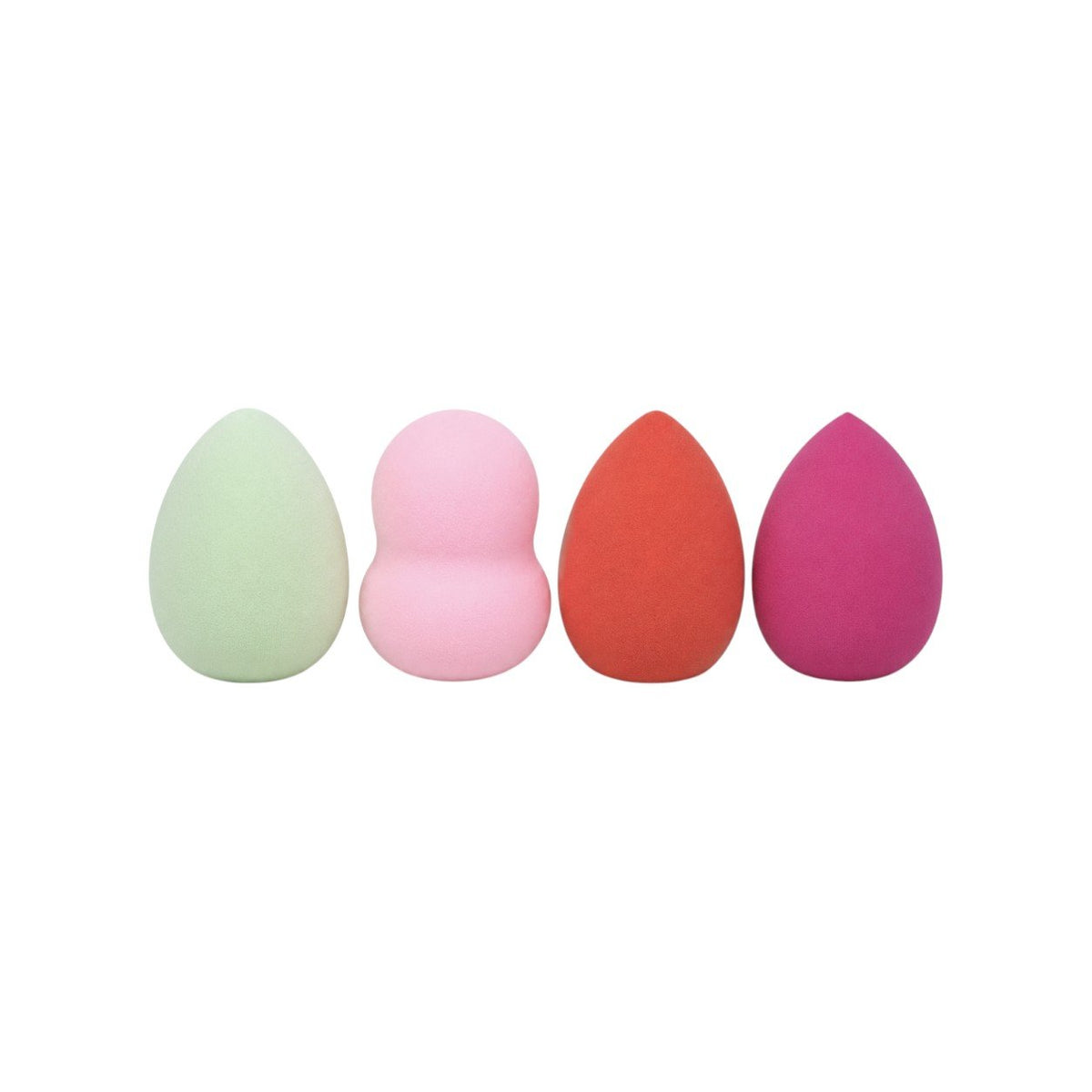 Set di quattro spugnette struccanti morbide in colori pastello: verde, rosa, corallo e fucsia
