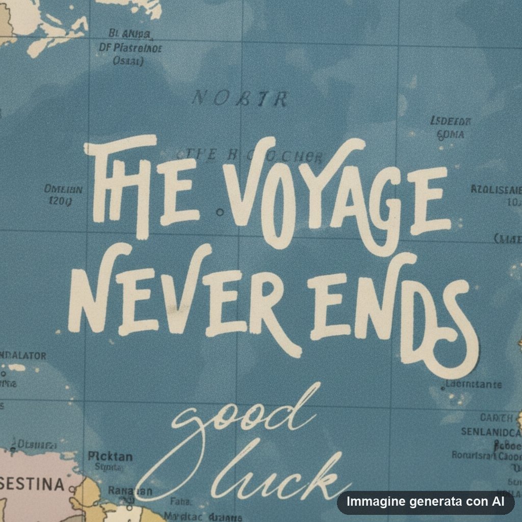 Shopper busta regalo beige e blu con mappa geografica mondiale vintage e scritte motivazionali sul tema dei viaggi