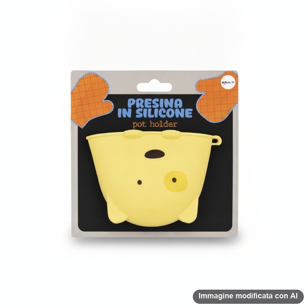 Presina in silicone a forma di orso giallo con viso kawaii, accessorio cucina morbido e antiscivolo