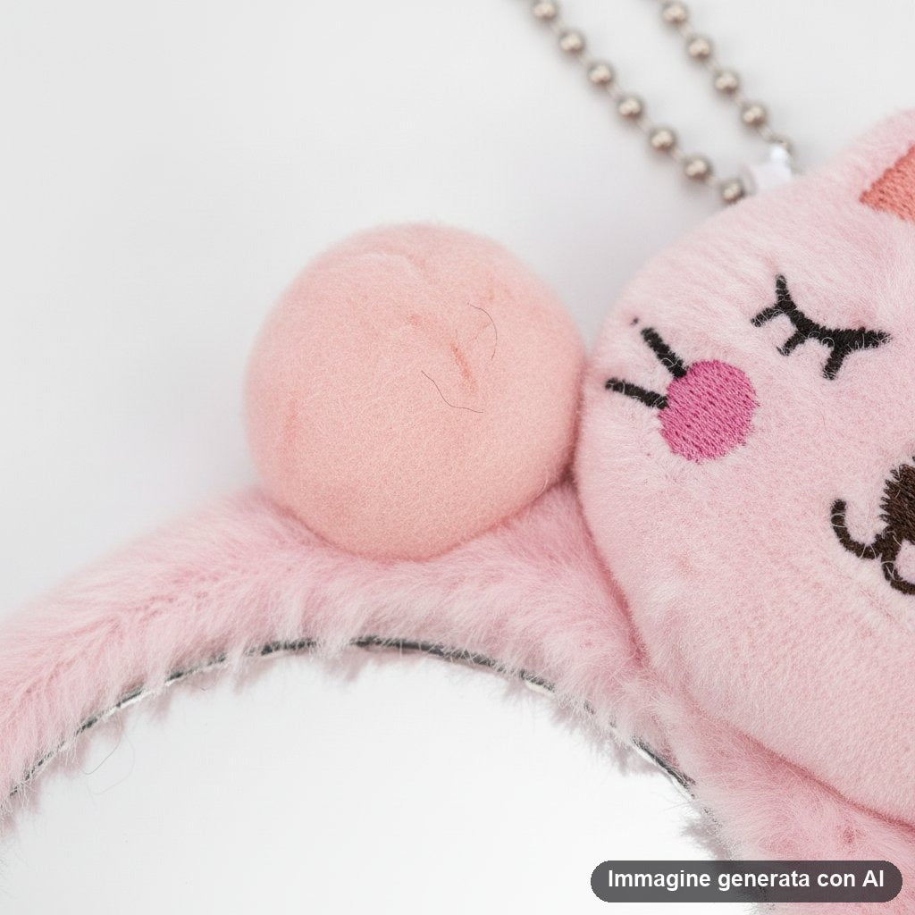 Sei specchietti da borsa in peluche a forma di gatto, koala, panda, capibara, pinguino e dinosauro.