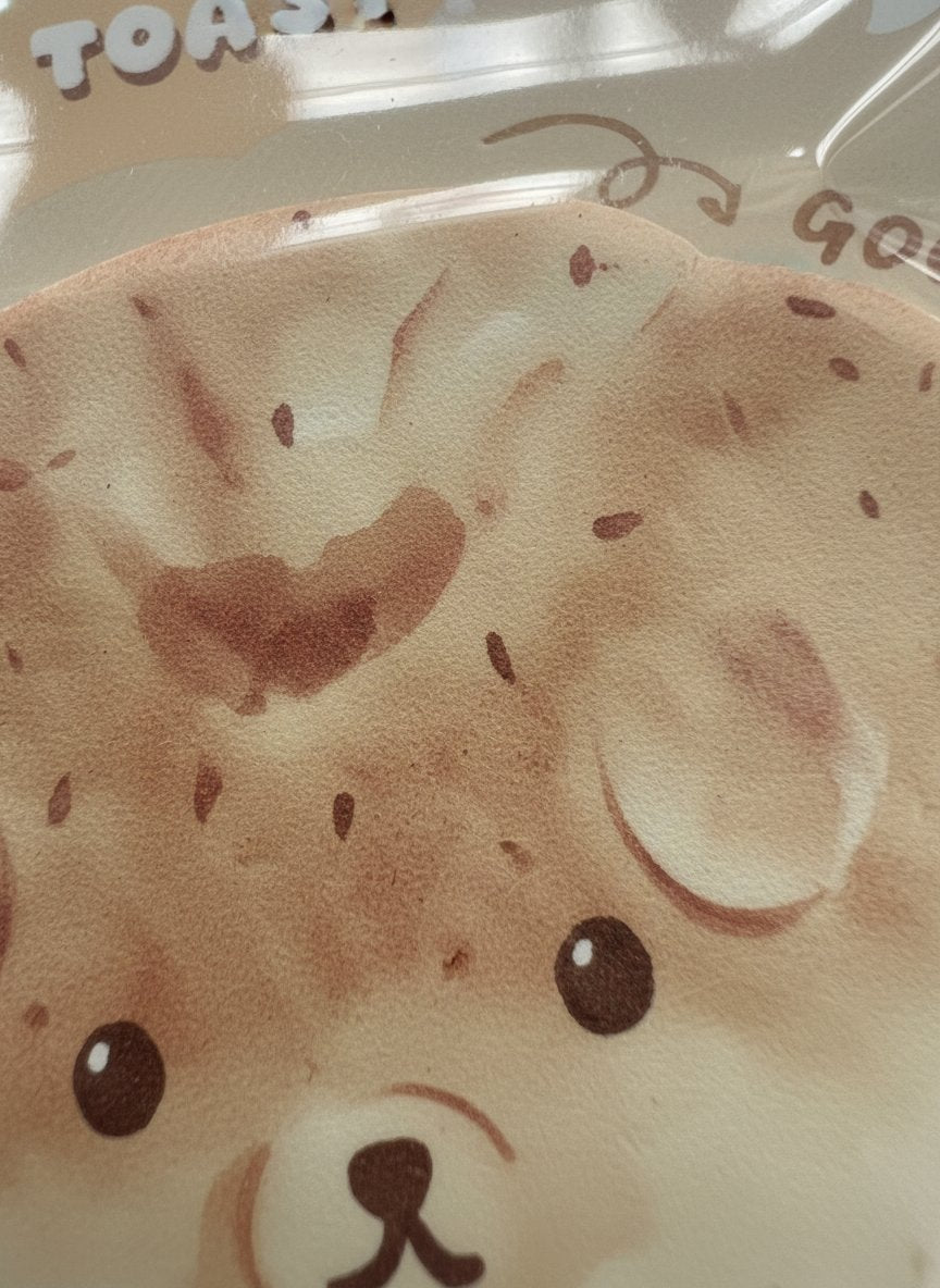Confezione di sticky notes a forma di pane tostato con facce di gatto kawaii, disponibili in 4 varianti colorate