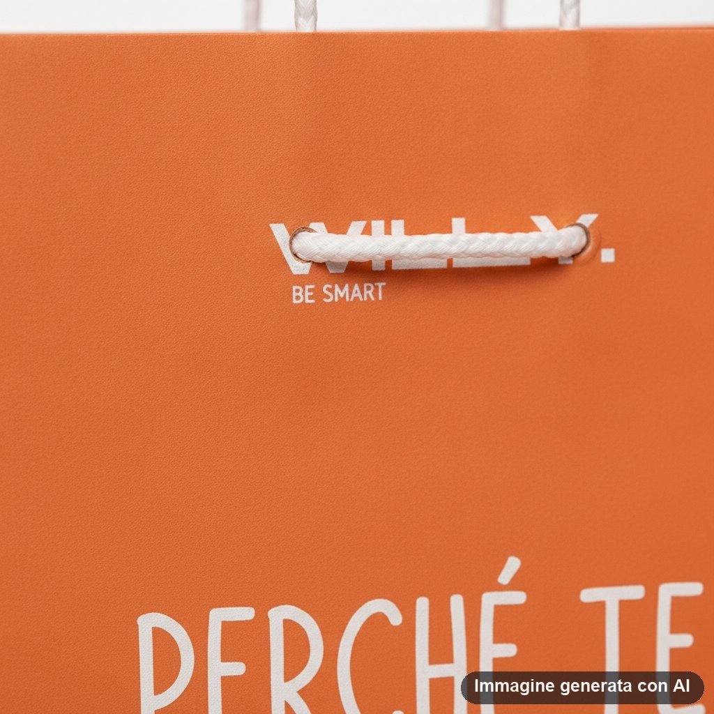 Quattro shopper colorate giallo, turchese, rosa e arancio con frasi ironiche scritte in bianco e manici in corda