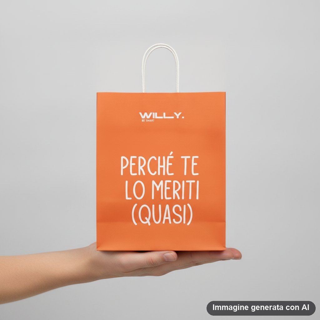 Quattro shopper colorate giallo, turchese, rosa e arancio con frasi ironiche scritte in bianco e manici in corda
