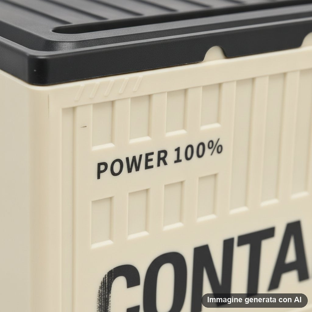 Contenitore rettangolare a forma di container in plastica avorio con coperchio nero apribile