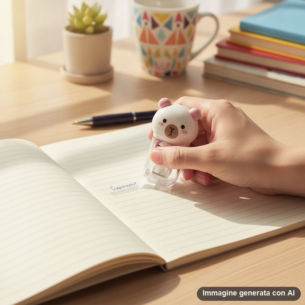 Due correttori a forma di capibara, uno beige e uno rosa pastello, con disegno kawaii e confezione colorata