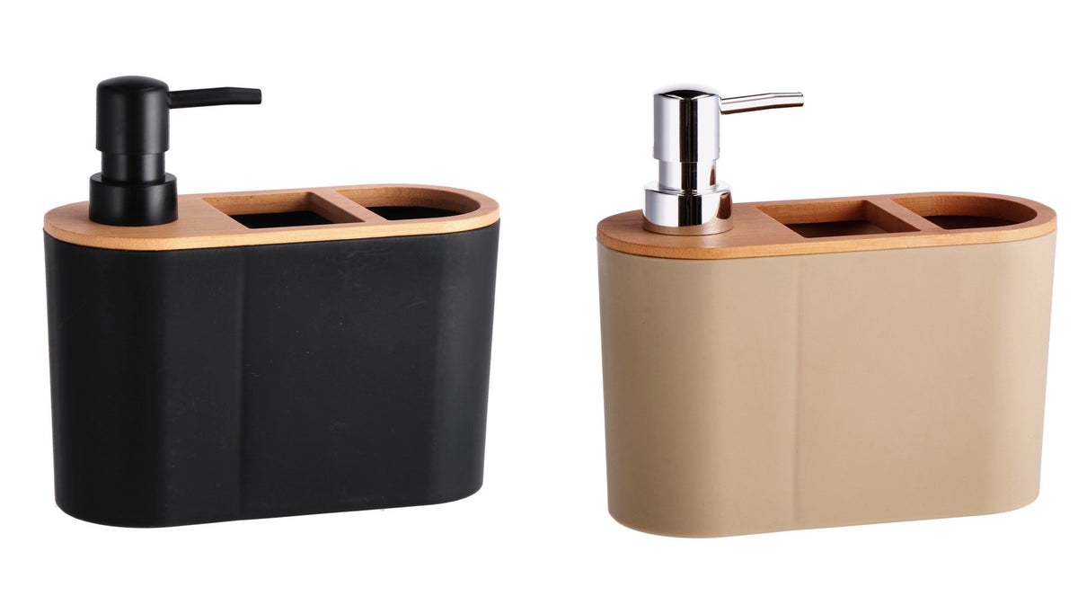 DISPENSER 2 SCOMPARTI PLASTICA E BAMBU