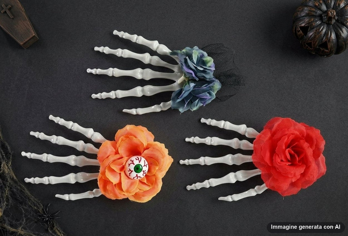 FERMAGLIO FIORE MANO SCHELETRO