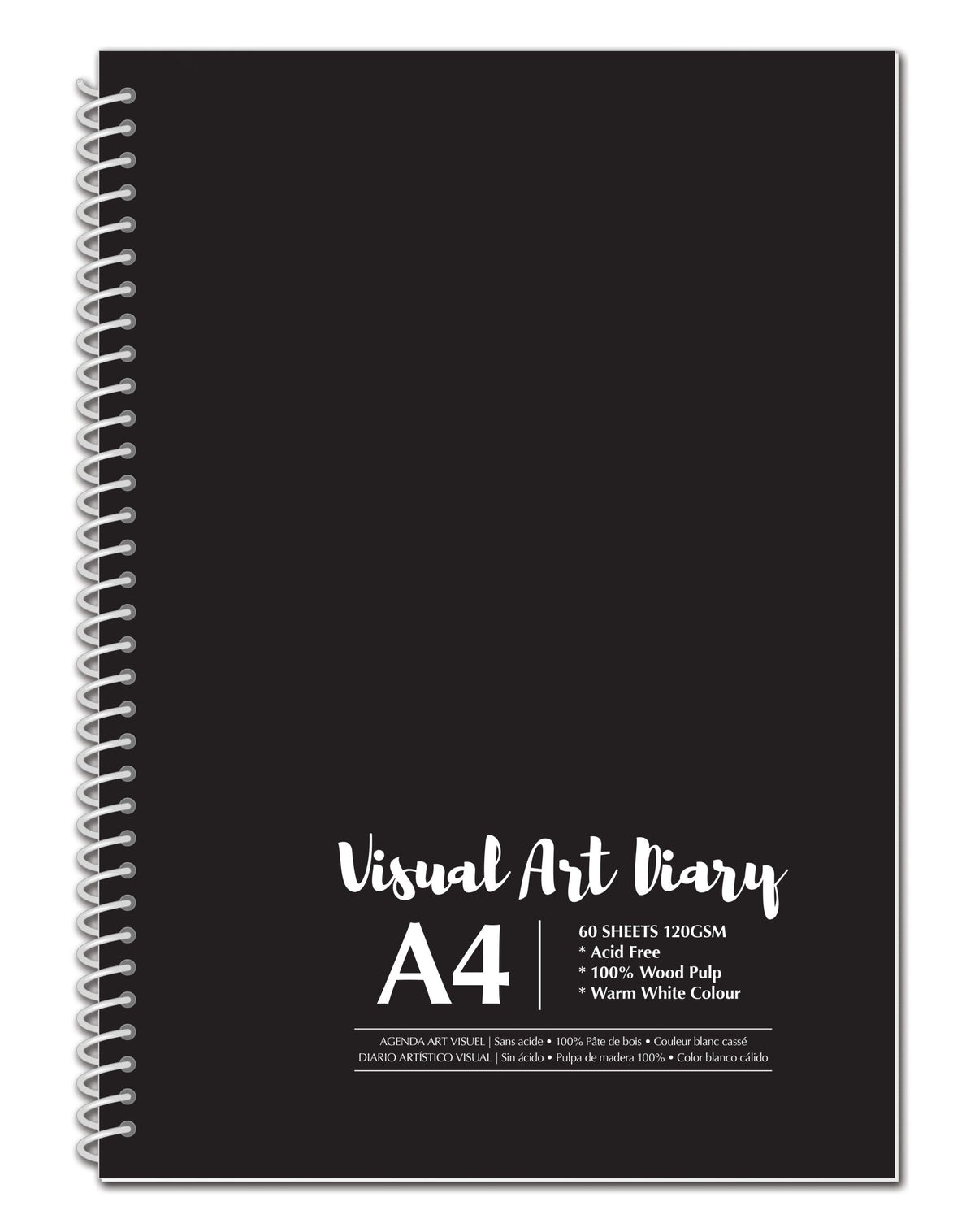 Album da disegno A4 con spirale bianca e copertina nera con scritta in bianco