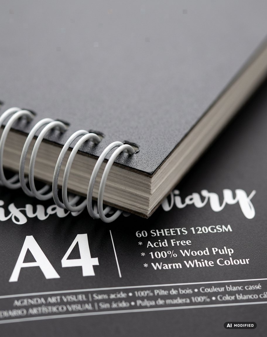 Album da disegno A4 con spirale bianca e copertina nera con scritta in bianco