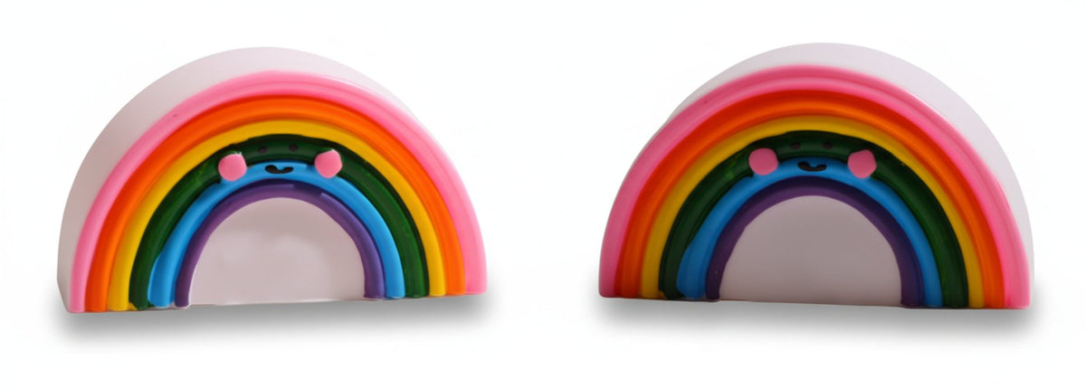 Lampada punto luce a forma di arcobaleno colorato con strisce rosa, arancio, giallo, verde, blu e viola