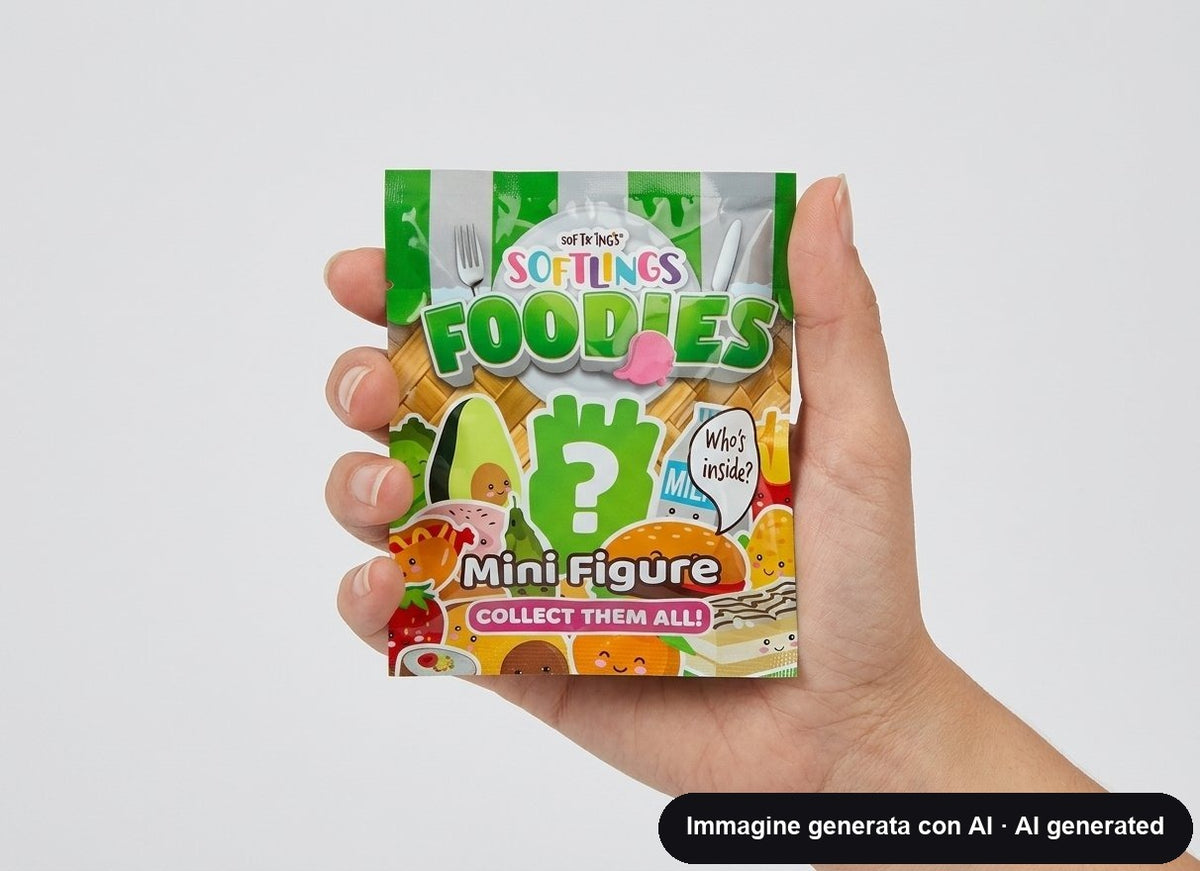 Mini figurine morbide a forma di cibo con faccine sorridenti: hamburger, kiwi, arancia, avocado, fragola, patatine