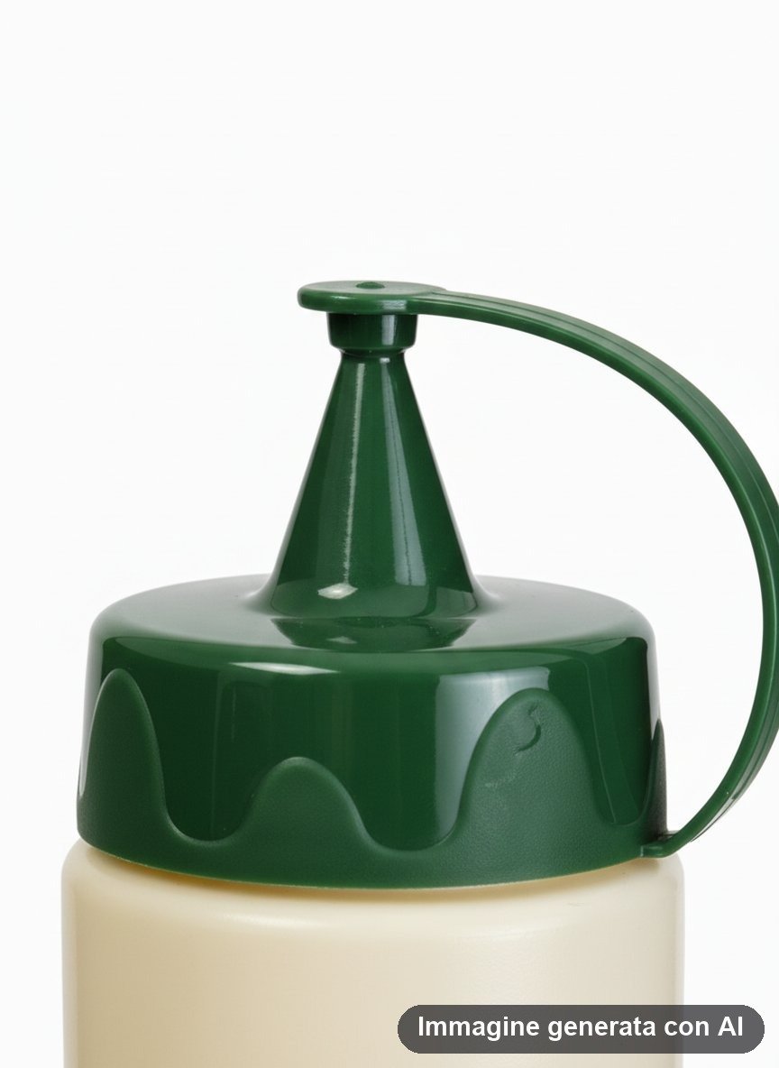 Dosatore maionese beige con tappo verde e illustrazione ciotola di maionese stile vintage