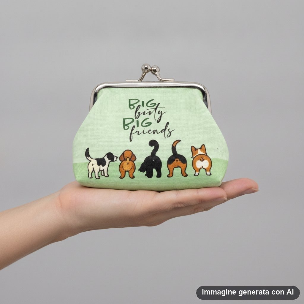 Otto portamonete con clip in diversi colori e designs, con frasi motivazionali e disegni di animali e frutti