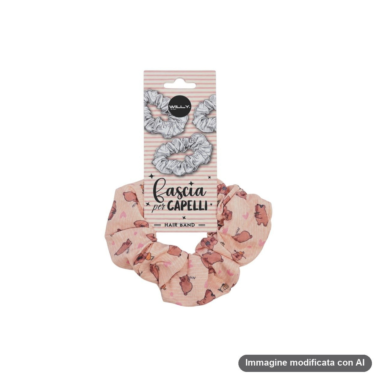 Set di quattro elastici capelli colorati con stampe di animali e frutta su tonalità pastello e verde