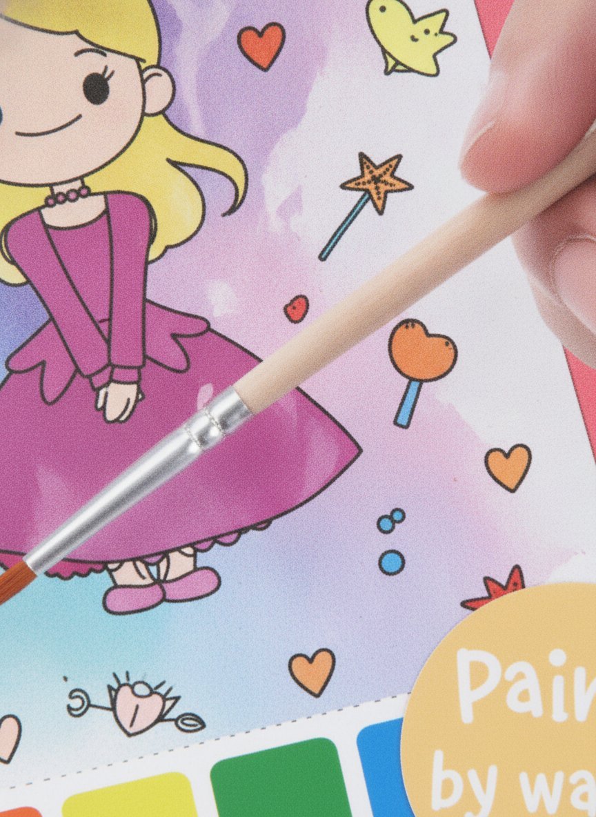 Album da colorare con acqua tema principesse e sirene, con 10 fogli bianchi da colorare, pennello blu e palette di colori inc