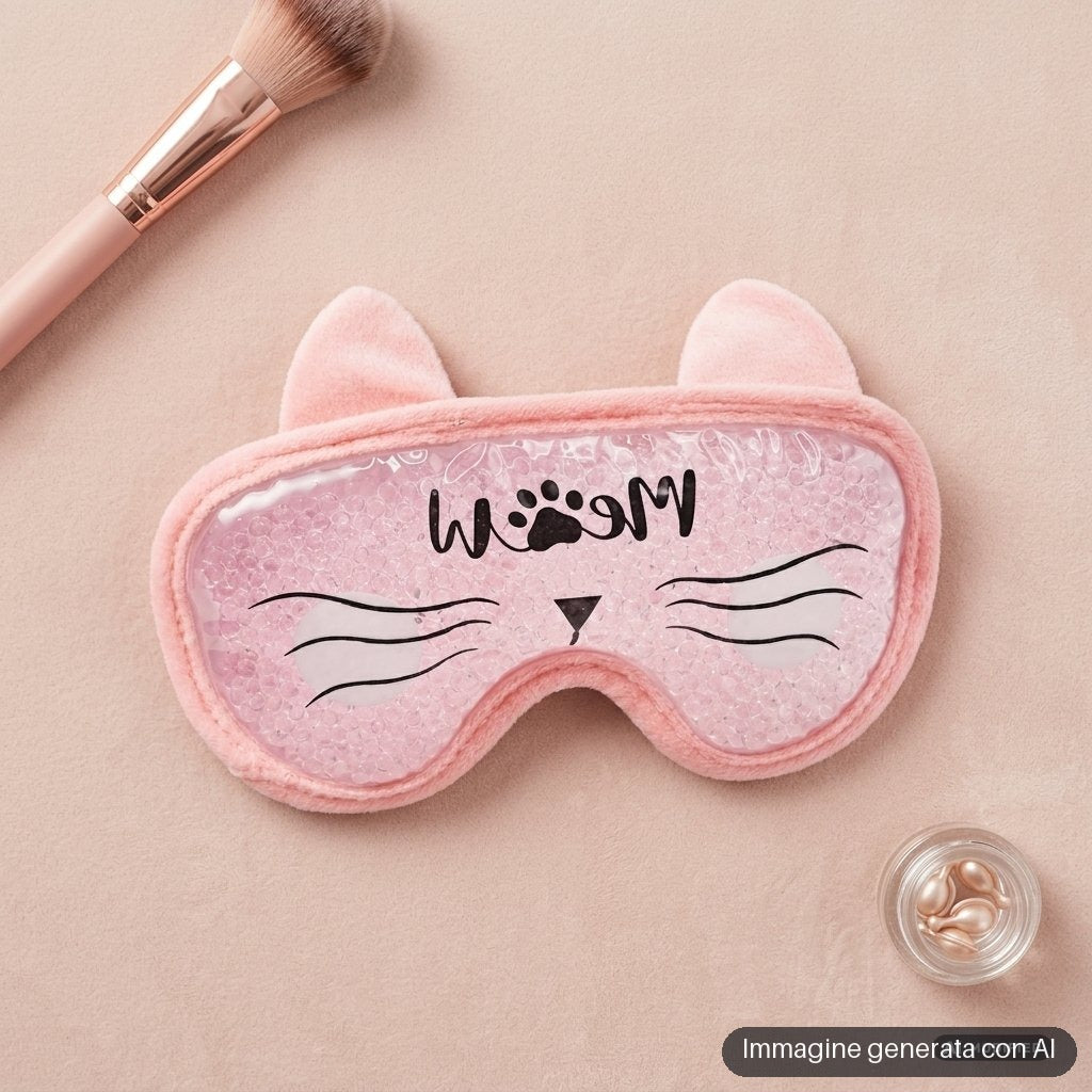 Maschera in gel per occhi rosa con orecchie e baffi da gatto