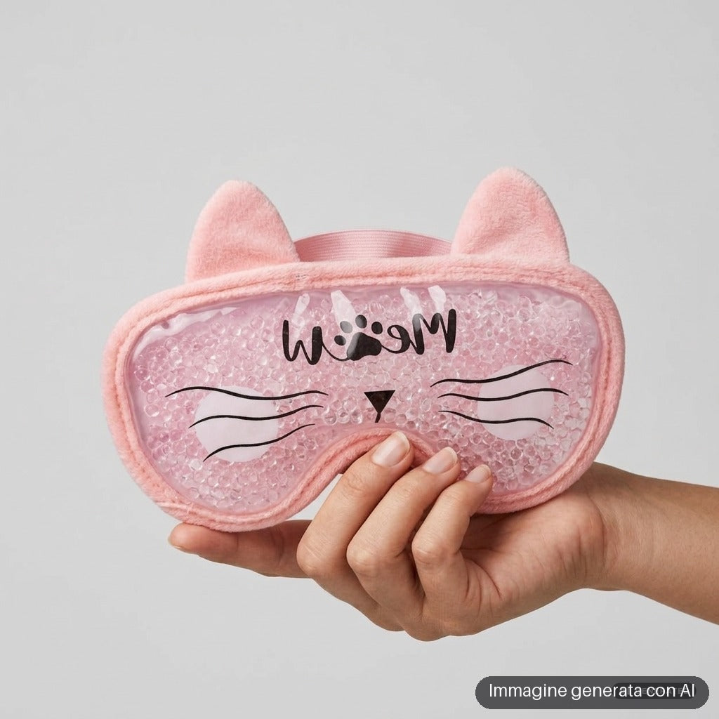 Maschera in gel per occhi rosa con orecchie e baffi da gatto