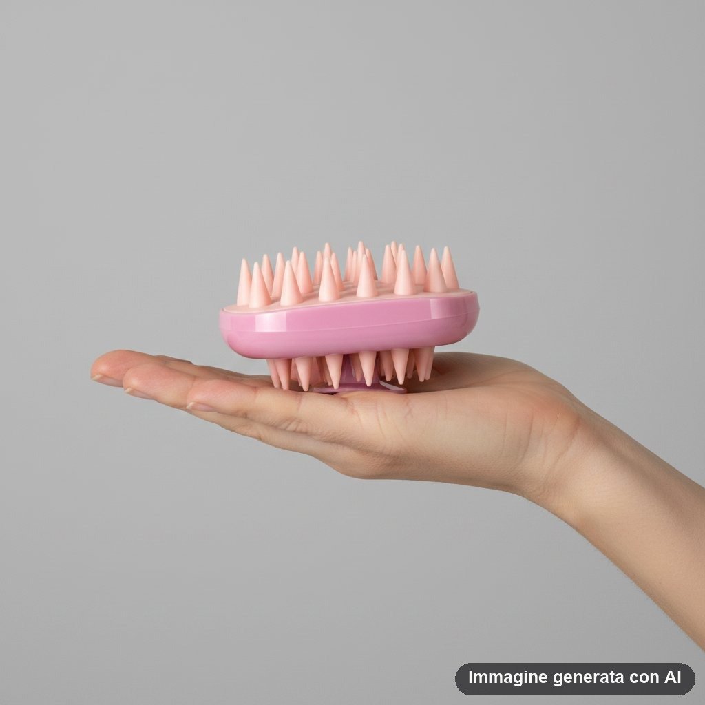 Massaggiatore scalp capelluto a forma di cuore rosa con punte in silicone e confezione con decorazioni cuori