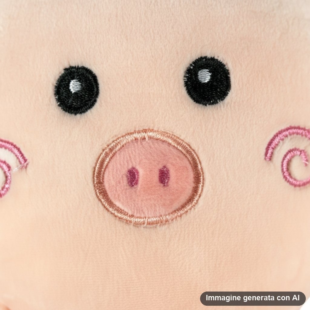 Cuscino da viaggio con maschera per dormire a forma di maiale bianco con orecchie rosa, occhi neri e nasino rosa, dotato di g