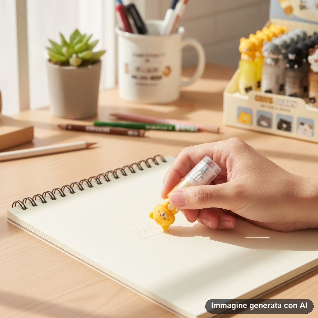 Set di 24 gomme per cancellare a forma di gatto kawaii in giallo, grigio, nero e bianco-marrone con design rotante