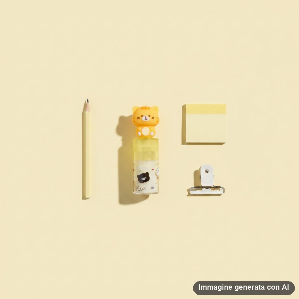 Set di 24 gomme per cancellare a forma di gatto kawaii in giallo, grigio, nero e bianco-marrone con design rotante