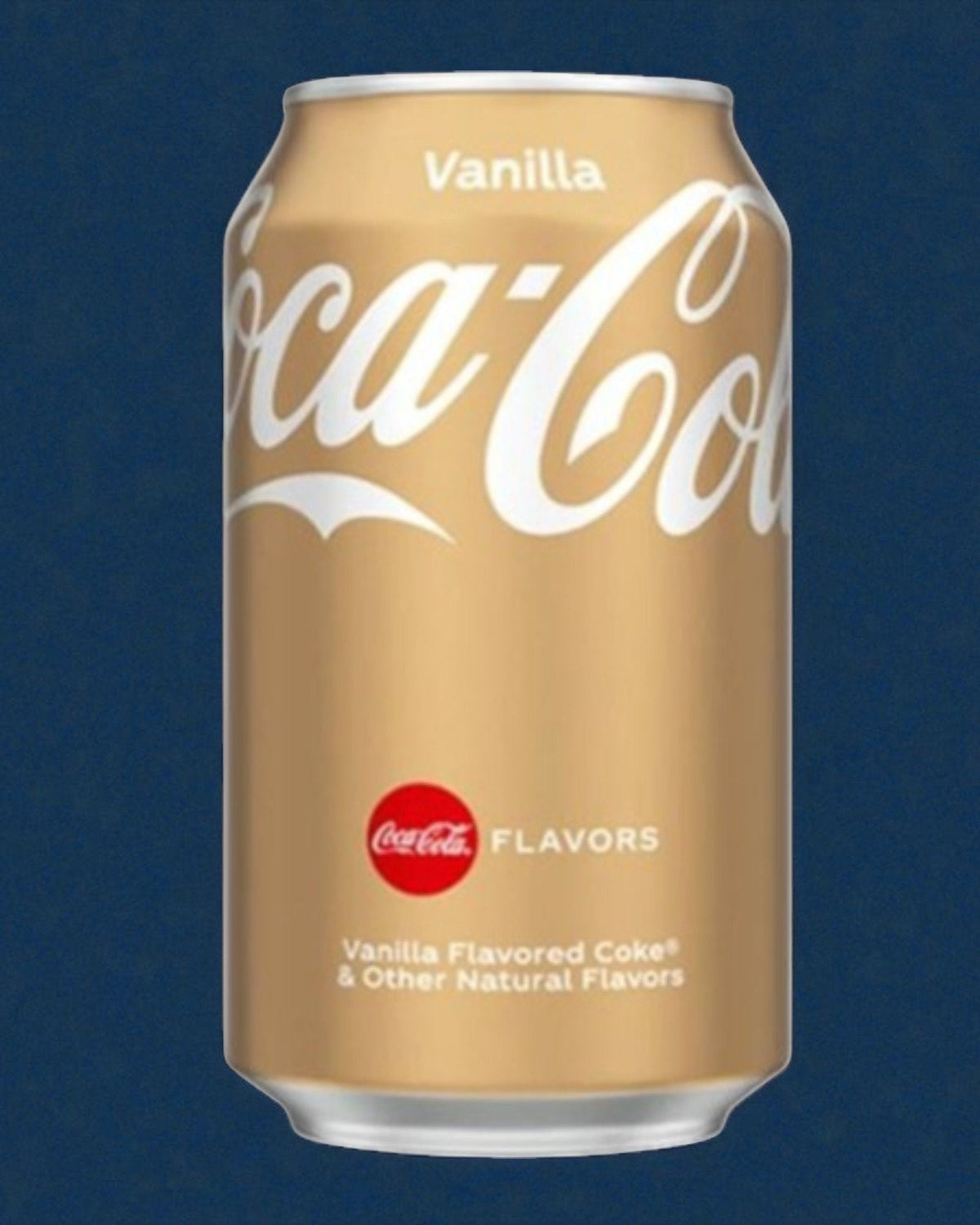 Lattina Coca Cola Vanilla 330ml oro con scritte bianche su sfondo blu