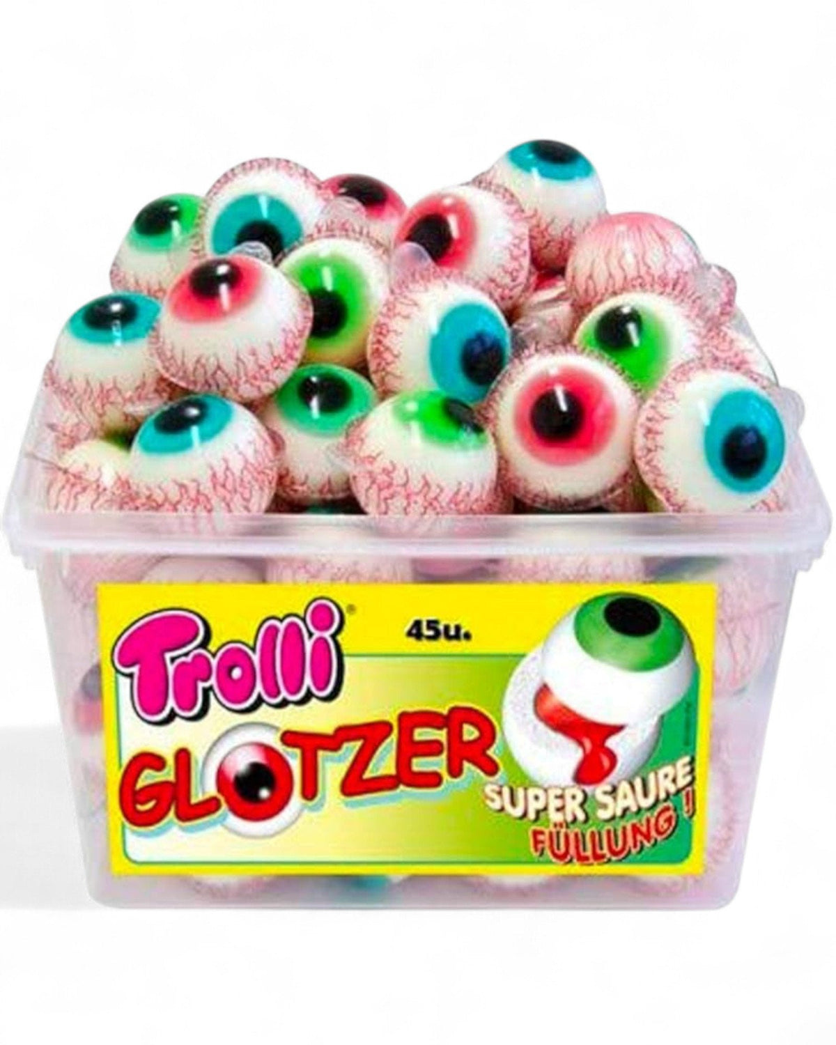Occhi gommosi Glotzer colorati con iride verde, blu, rosa e rosso, confezionati in barattolo trasparente da 45 unità