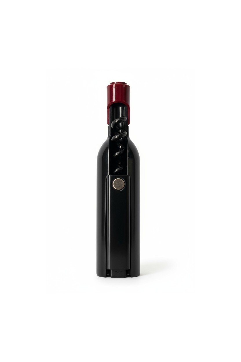 Apribottiglie cavatappi nero con tappo rosso e manico ergonomico per bottiglie di vino