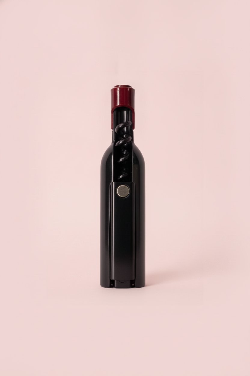 Apribottiglie cavatappi nero con tappo rosso e manico ergonomico per bottiglie di vino