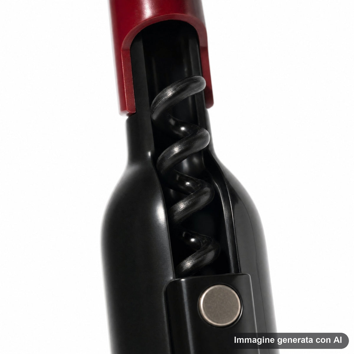 Apribottiglie cavatappi nero con tappo rosso e manico ergonomico per bottiglie di vino