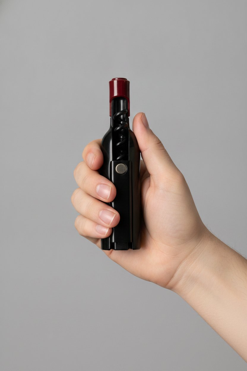 Apribottiglie cavatappi nero con tappo rosso e manico ergonomico per bottiglie di vino