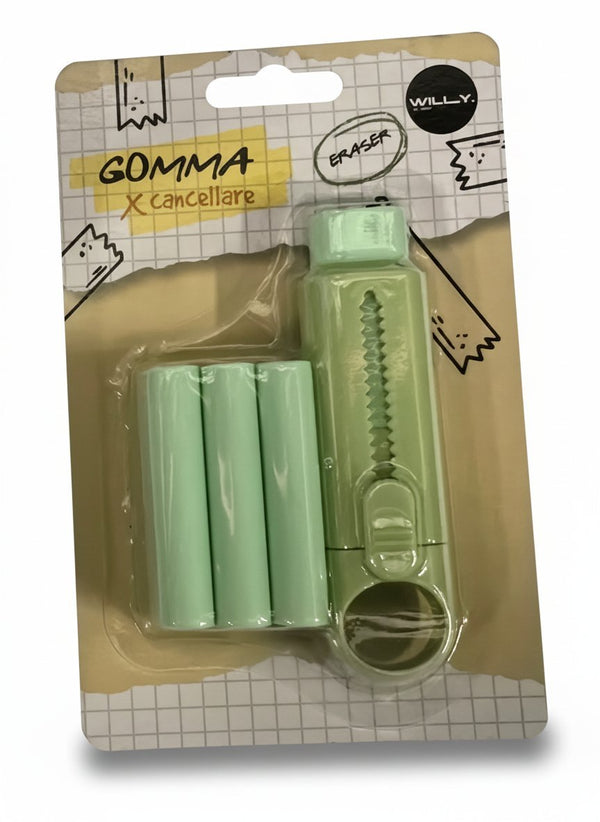 Gomma per cancellare a stick verde menta con tre ricariche nel blister