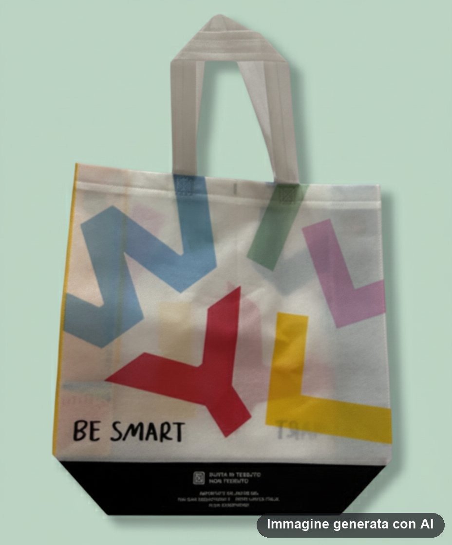 Borsa della spesa in tessuto non tessuto bianca con grandi lettere colorate