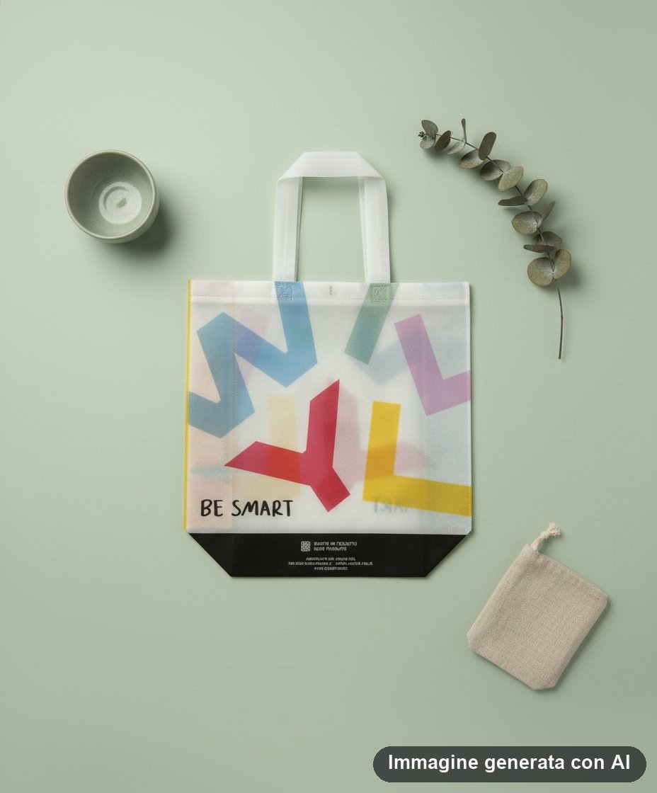 Borsa della spesa in tessuto non tessuto bianca con grandi lettere colorate