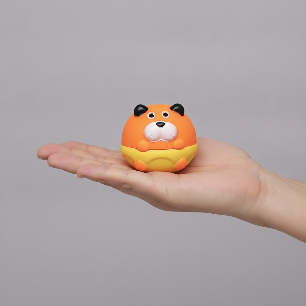 Set di quattro palline gioco per animali domestici con design kawaii, colori giallo, bianco, arancio e rosso con facce tenere